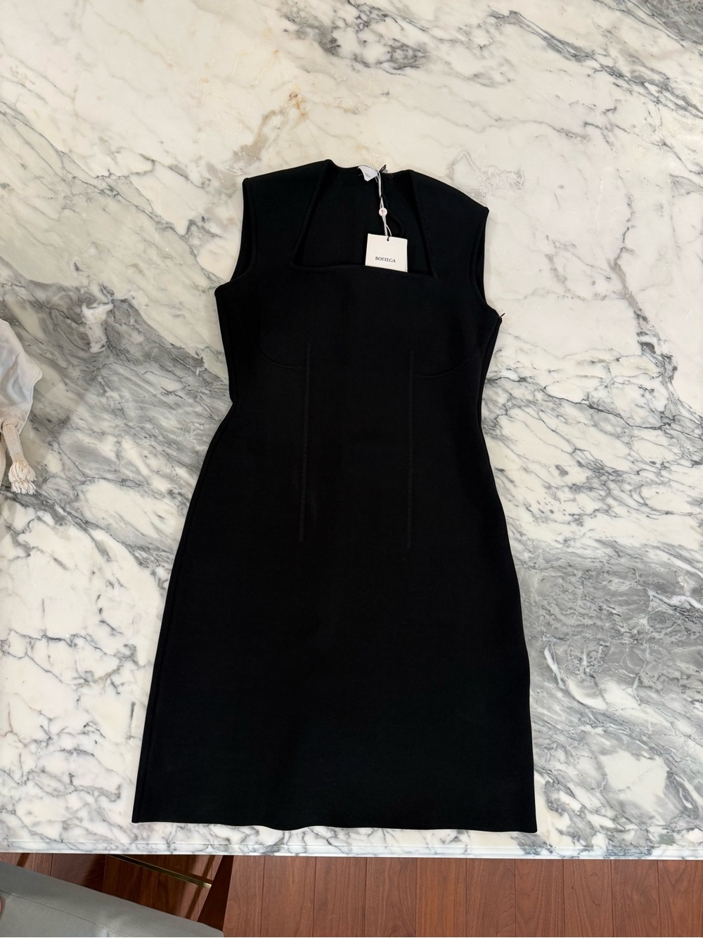 Bottega Veneta Black Sleeveless Square Neck Sheath Dress